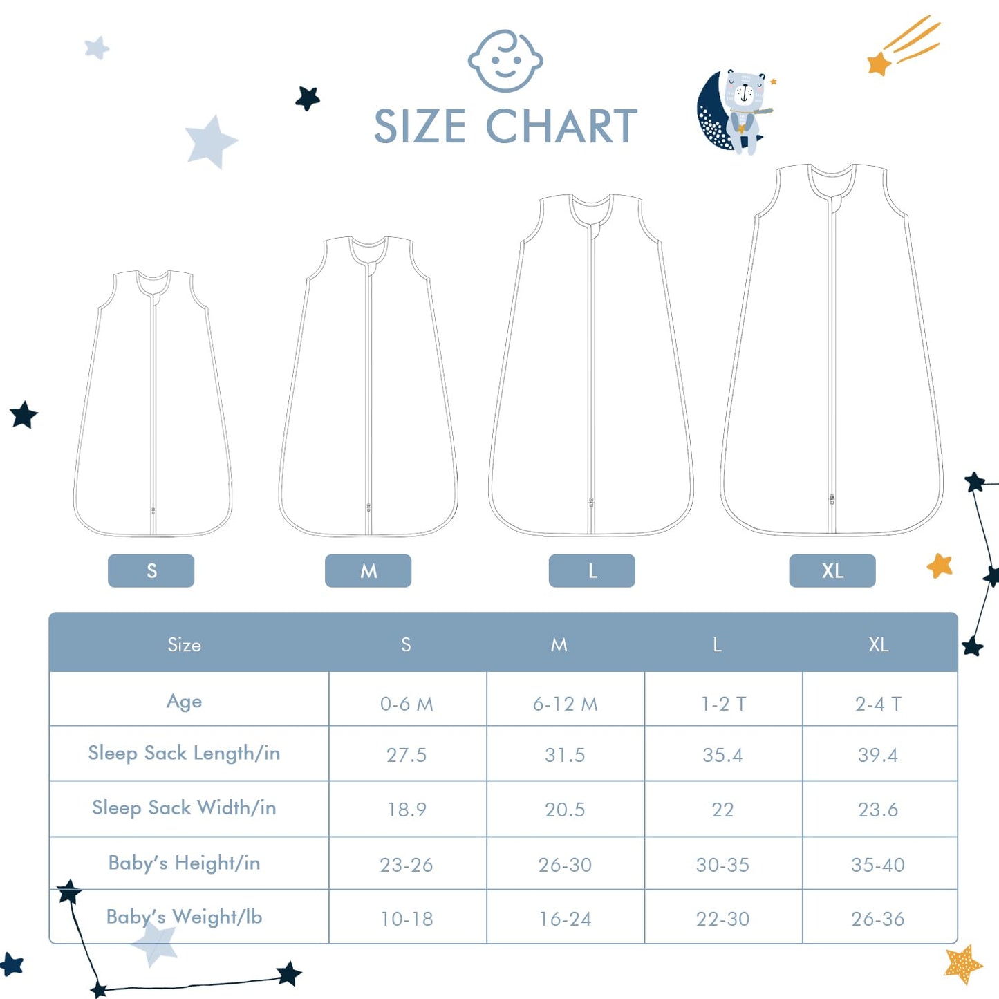 Baby Sleep Sack 2-4 T Boys & Girls Wearable Blanket 100% Organic Cotton 0.5 TOG Toddler Sleeping Sack 2- Way Zipper X-Large Bear