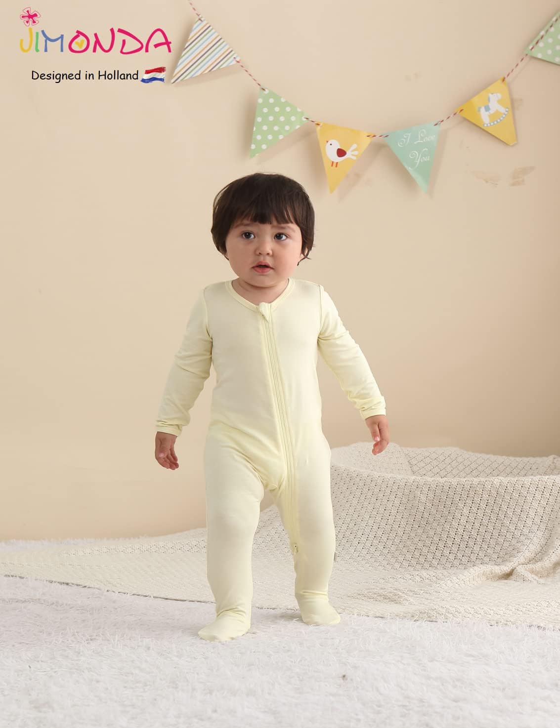 Jimonda Bamboo Baby Pajamas,Unisex Boys Girls One-Piece Footies,Long Sleeve Sleepers 2-Way Zip closure Romper