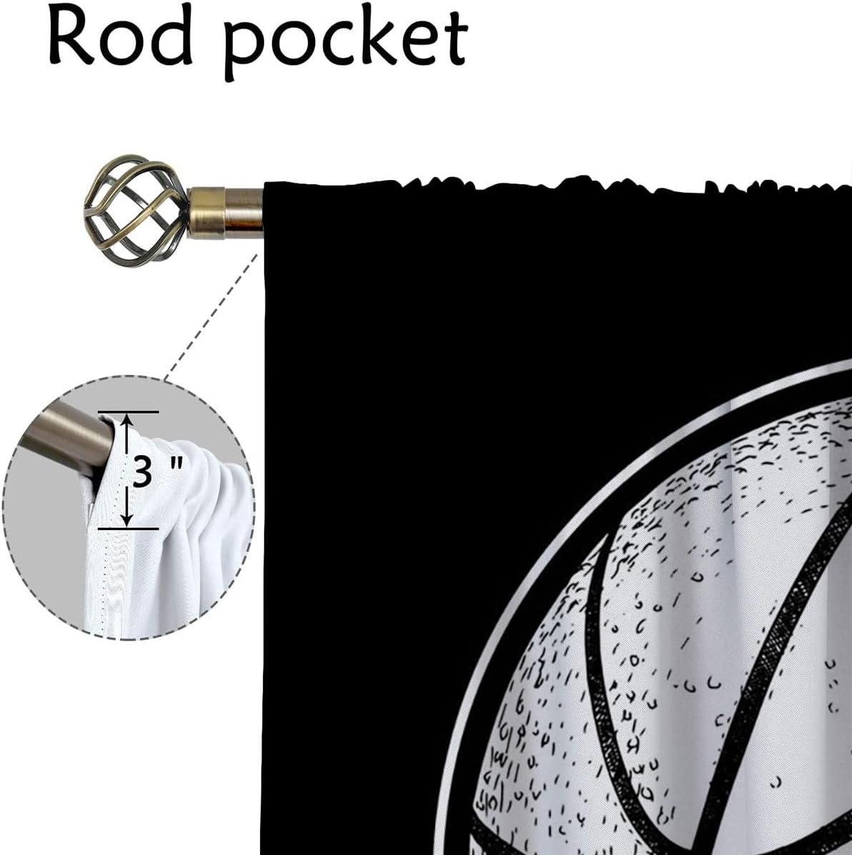 Basketball Blackout Curtains for Boy Girl Room Darkening Decor,Sport Theme and White Motto Dark Background Bedroom Living Room Home Rod Pocket Thermal Insulated Window Curtain/Drapes Panel,84x63 Inch…