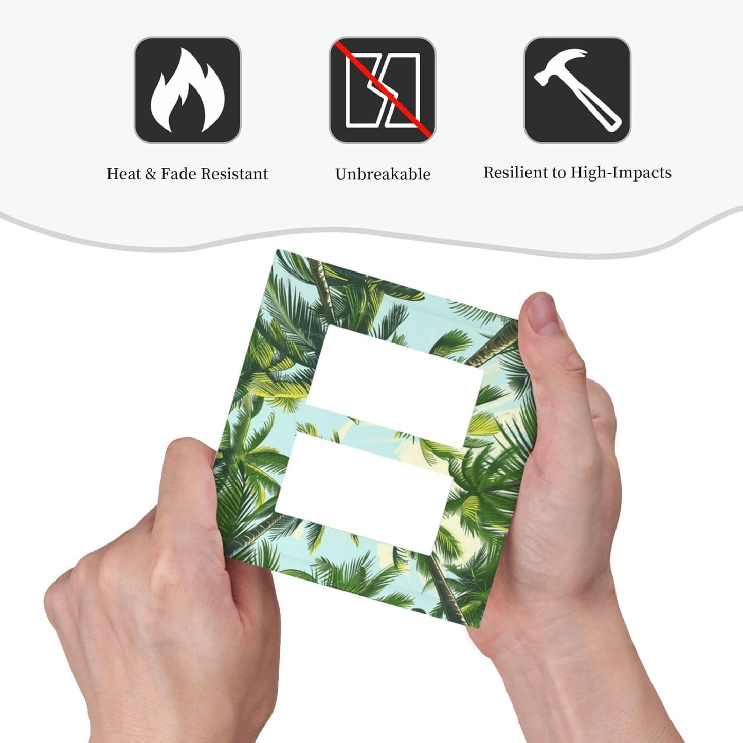 Summer Sky Coconut Palms Trees Green Plants Leaf Decorative Outlet Covers 2 Gang Double GFCI Rocker Electrical Wall Panels Light Switch Cover Plate for Bed Room Living Room Decor