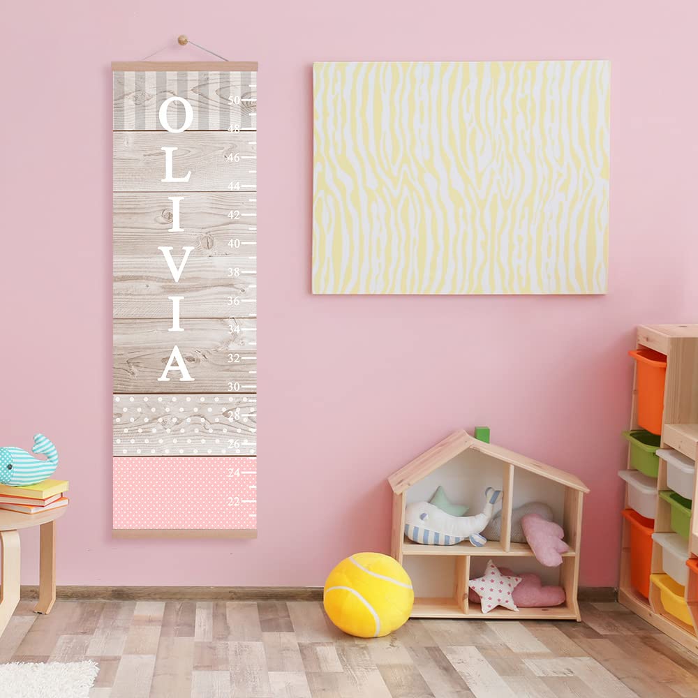 Personalized Kids Height Chart - Canvas Growth Ruler for Boys and Girls - Custom Name Banner with Removable Nursery Wall Decor - Gift for Kid’s Room Decoration