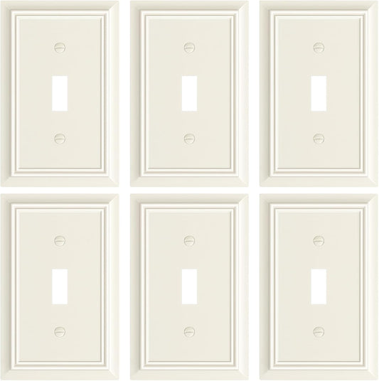 6-Pack Single Toggle Light Switch Cover Plate, Durable Natural Bamboo Fiber Decorative Switch Plate Covers, Light Almond 1 Gang Wall Plate, Corrosion Resistant