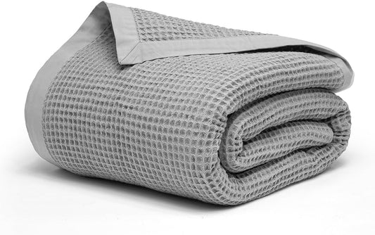 Salt Earth GOTS Certified 100% Organic Cotton Throw Blanket, 90" X 90" Waffle Blankets & Throws for Bed, Throw Blanket for Couch,Modern and Cozy Blanket,All Seasons, Comfy Soft Blanket(Scottish Grey)