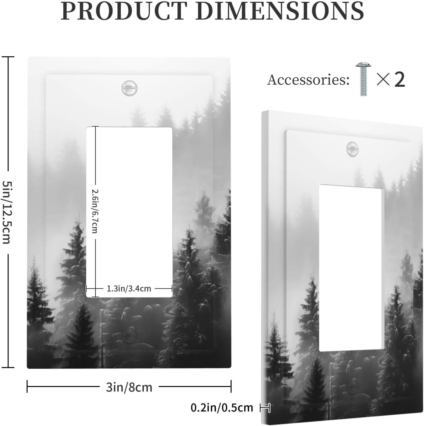 Foggy Forest Natural Scenery Retro Tree Pine Decorative Outlet Covers 1 Gang Single Rocker Light Switch Cover Plate Wall Plates GFCI Faceplate for Bed Room Living Room Decor