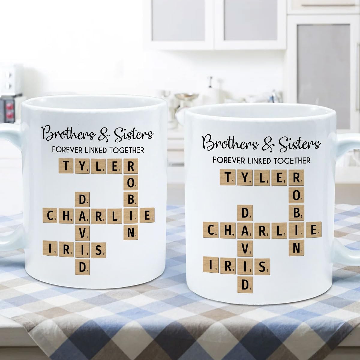 Trending Custom Brothers And Sisters Forever Linked Together Crossword Puzzle Art Personalized Mug, Gift For Brothers, Sisters, Siblings, Family Member on Birthday Christmas