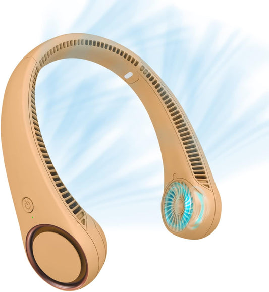 CIVPOWER Neck Fan: Portable Personal Neck Cooling Rechargeable Bladeless Fan - Hands Free 3 Speed 4000 mAh Battery USB Operated Wearable Headphone Design - for Men Women Outdoor Indoor (Orange)