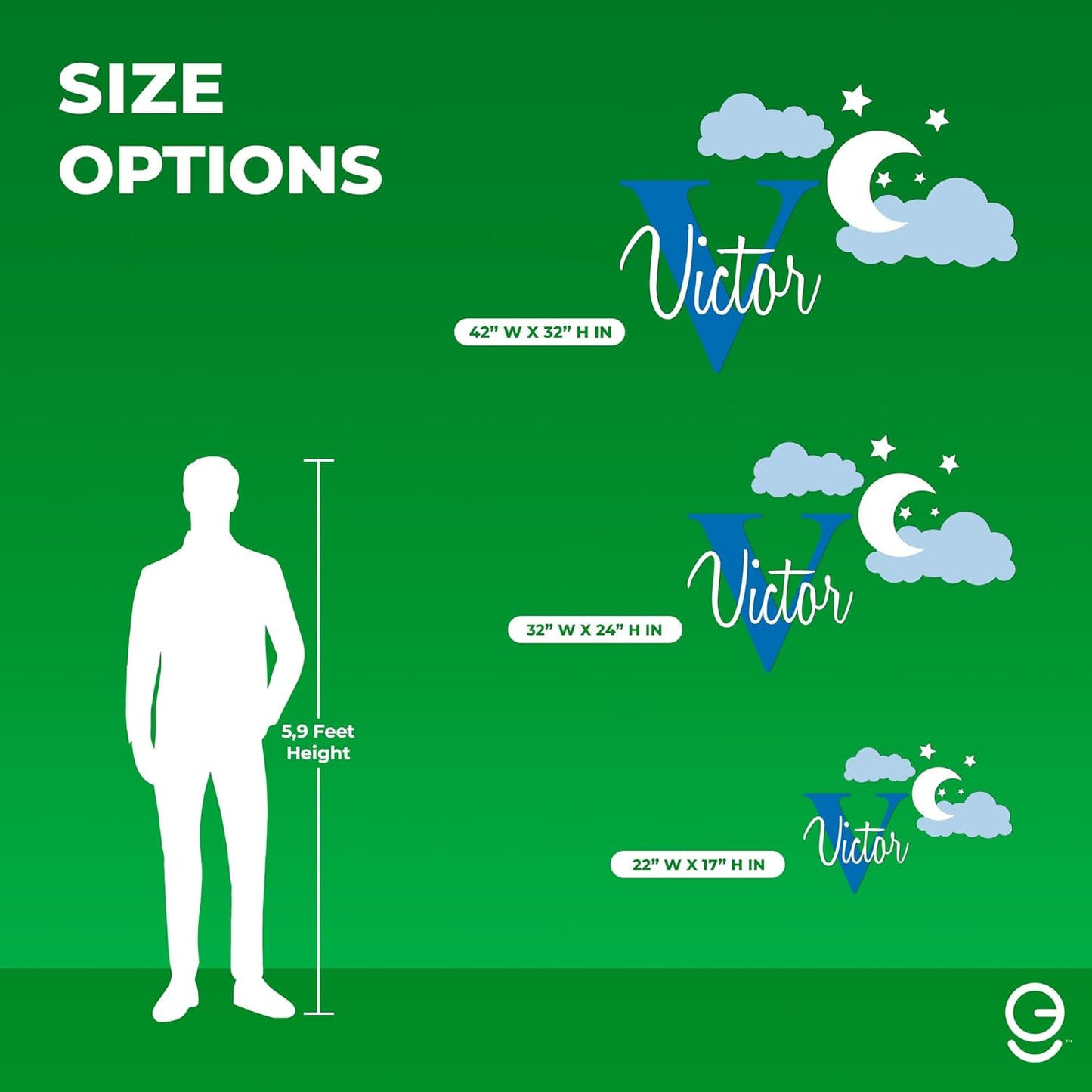 e-Graphic Design Inc Custom Name & Initial Moon Clouds Stars - Baby Boy - Nursery Wall Decal for Baby Room Decorations - Mural Wall Decal Sticker for Home Children's Bedroom (Wide 32" x 24" Heigh)