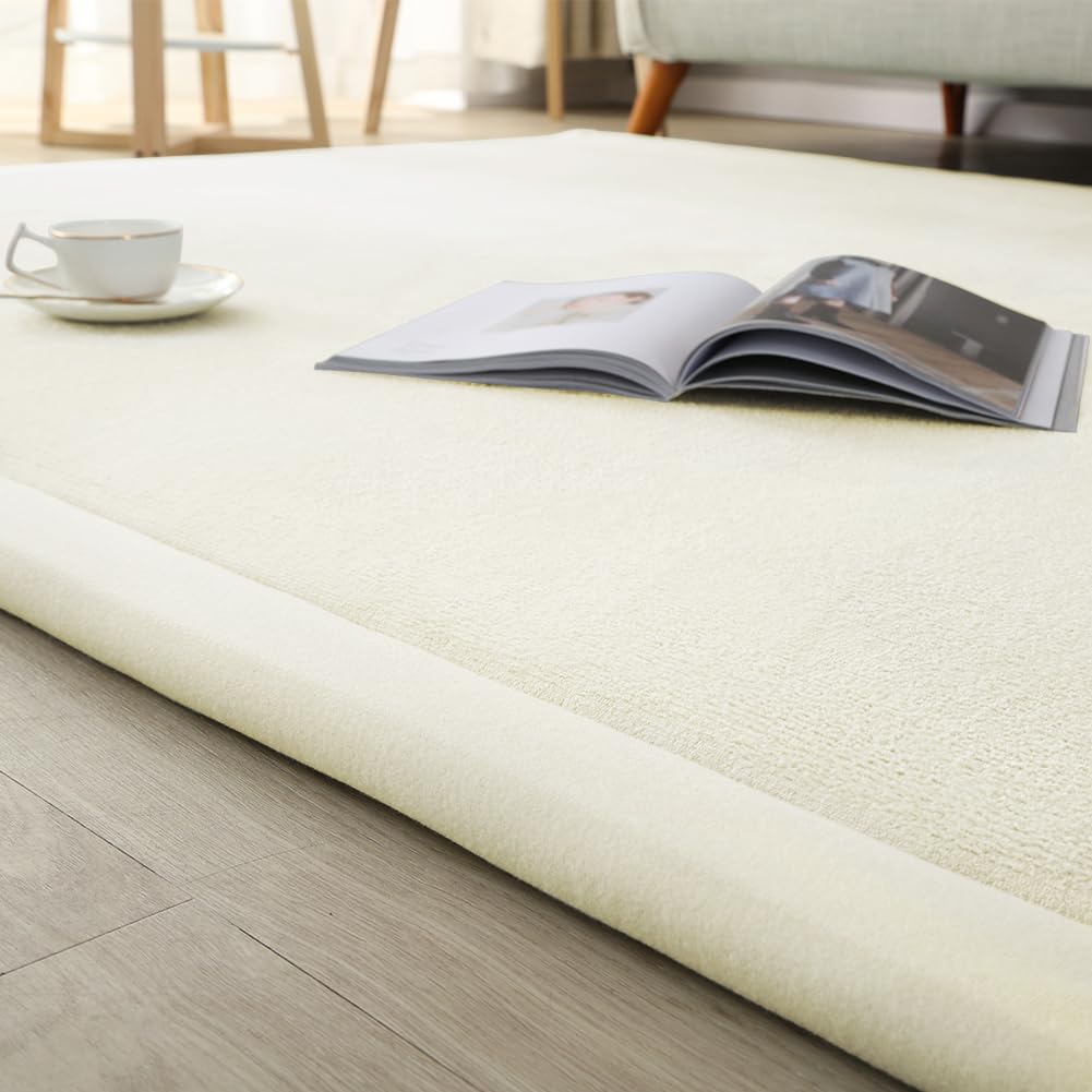 Loartee Coral Velvet Crawling Rug (6'7"x6'7", Beige) for Toddler Children Play Area Rug Yoga Mat Exercise Pad Carpet