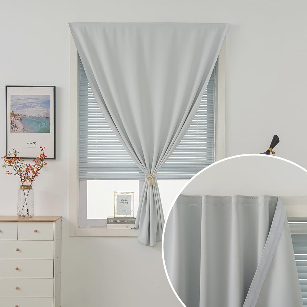 self Adhesive Curtains Portable Blackout Curtain Simple and Easy to Install Bedroom Window Thermal Lnsulated Kitchen Room Darkening Black Small Drapes, 47" W X 79" L, White, 1 Panel