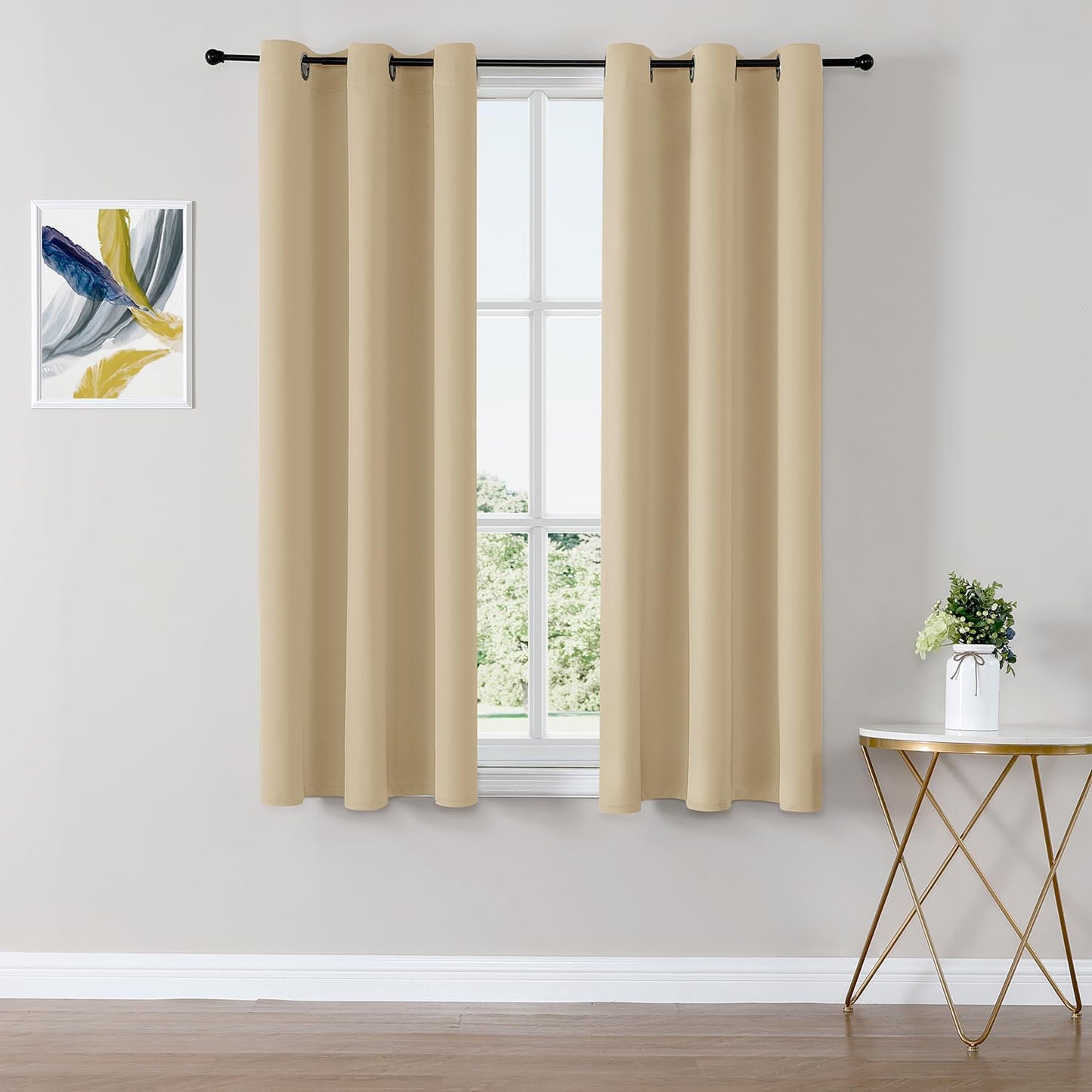 ChrisDowa Small Window Curtains 50 inches Long for Bedroom - Grommet Short Thermal Insulated Room Darkening Curtains for Kitchen (2 Panels, Biscotti Beige, 29 x 50 Inch)