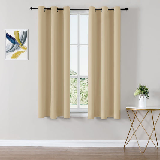 ChrisDowa Small Window Curtains 40 inches Long for Bedroom - Grommet Short Thermal Insulated Room Darkening Curtains for Kitchen (2 Panels, Biscotti Beige, 29 x 40 Inch)