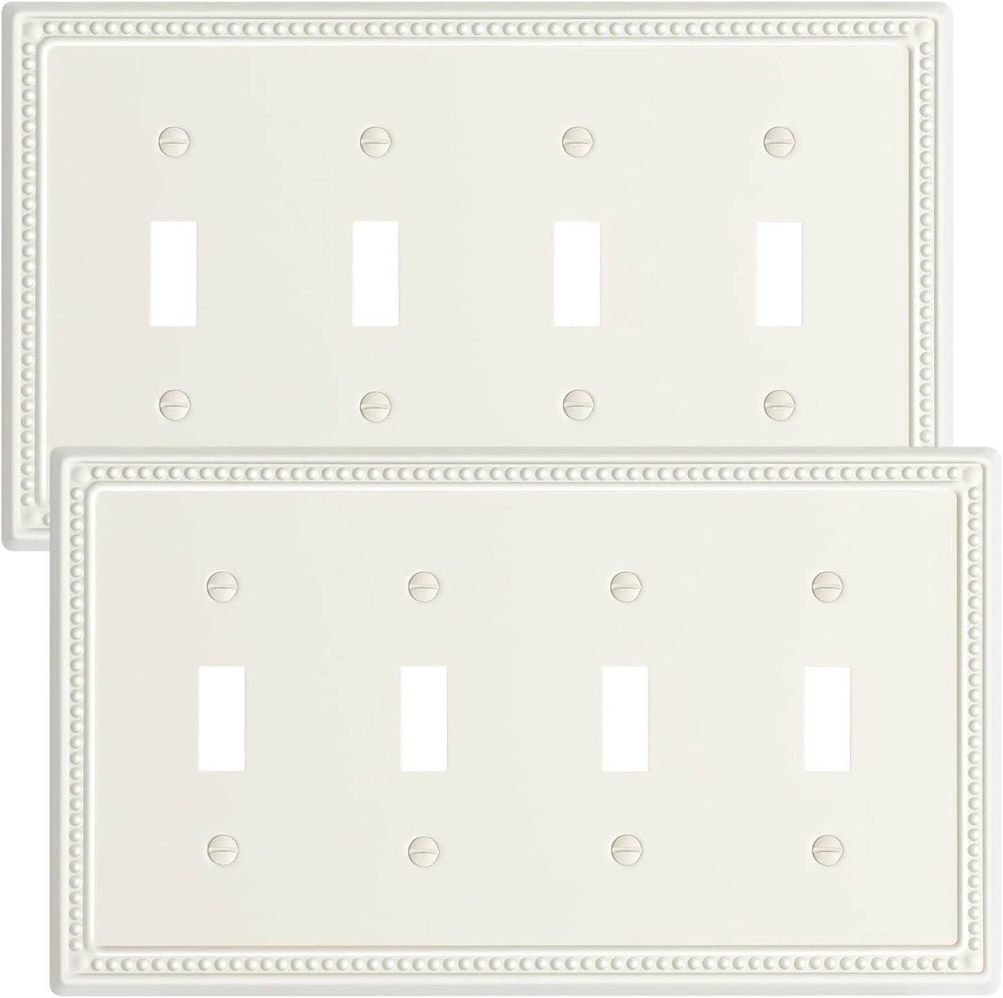 2-Pack Quad Toggle Light Switch Cover Plate, 4 Gang Metal Switch Plate Covers, Light Almond Pearls Decorative Wall Plate, Corrosion Resistant