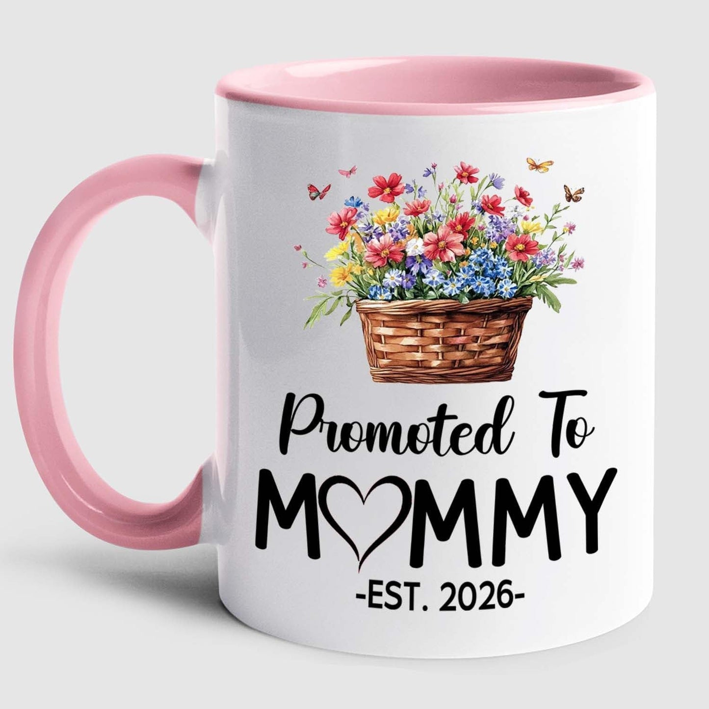 Personalized Promoted To Mommy Accent Coffee Mug With Name Year, Custom Mom Mother Mama EST 2026 Coffee Cup, Mama To Be Mug Gift For New Mommy/Wife From Husband, First Time New Mom White Cup 11 15Oz
