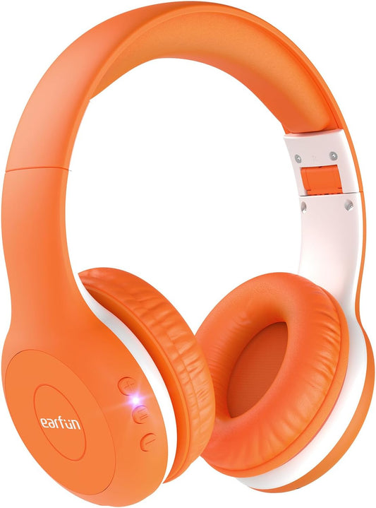 EarFun K2 Kids Bluetooth Headphones, Kids Headphones with Volume Limited, 40H Playtime, Built-in Mic, Stereo Sound, Foldable Over-Ear Headphone for School/Travel/iPad/Tablet, Orange