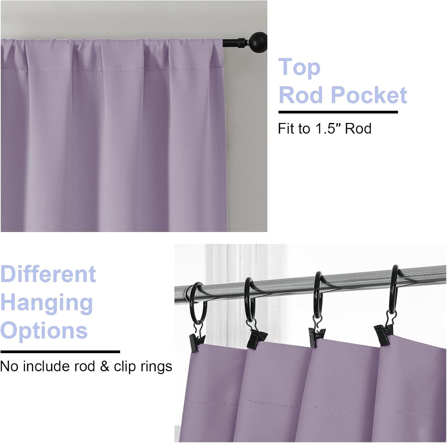 Simplebrand Ava Lilac Short Blackout Curtains for Bedroom 45 Inches Long 2 Panels Set, Solid Thermal Insulated, Energy Saving Window Treatment Curtains Blackout Drapes, W40 x L45 Inch, Lilac