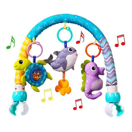 Baby Stroller Arch Toys, Crib Mobile for Infants Adjustable Bassinet Mobile with Universal Clamp, Activity Toy Bar for Bouncer Newborn CarSeat Stroller Toy Sense Toys for Baby 0 6 12 Months