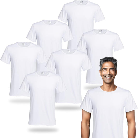Polyester Adult T-Shirts for Sublimation, 6 Pack, White, Crew Neck, Short Sleeve