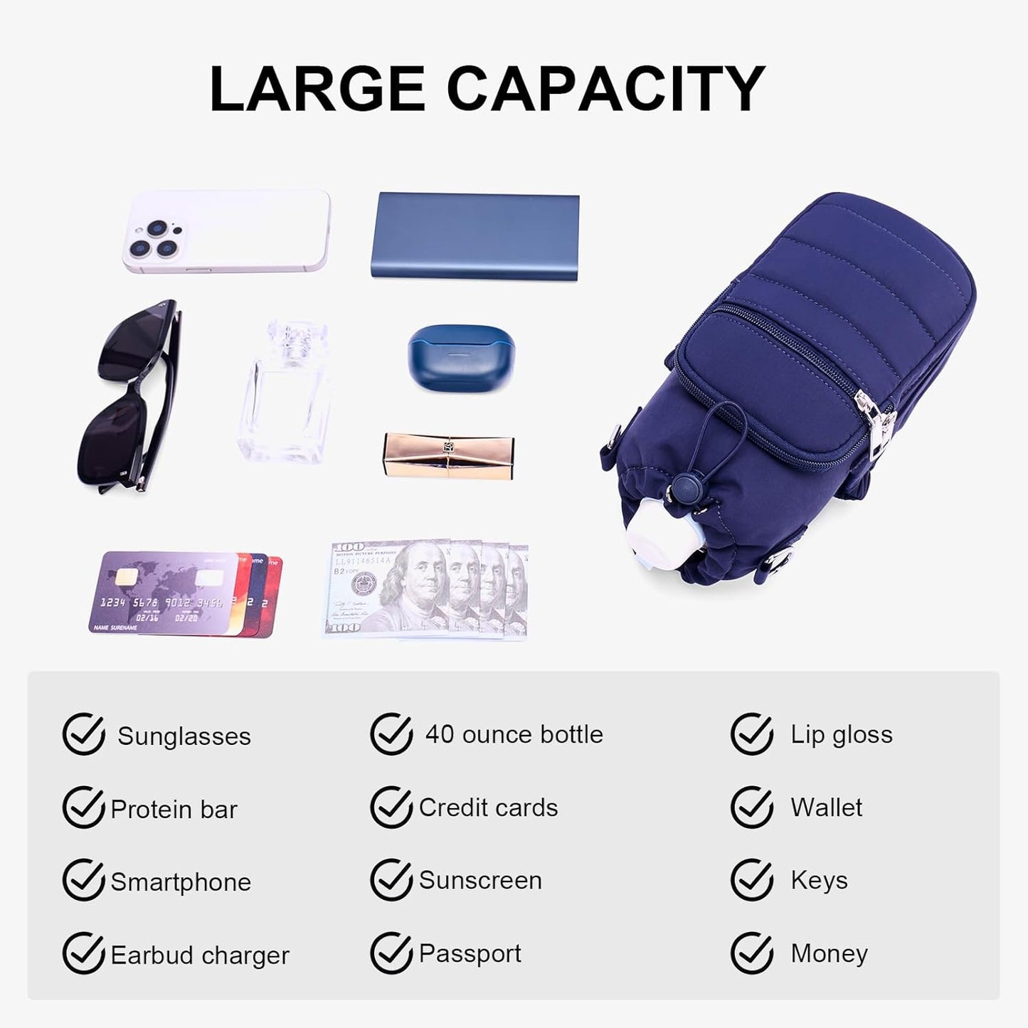 Water Bottle Bag 40 oz Crossbody Holder for Walking Hiking Insulated Carrier Purse with Adjustable Strap