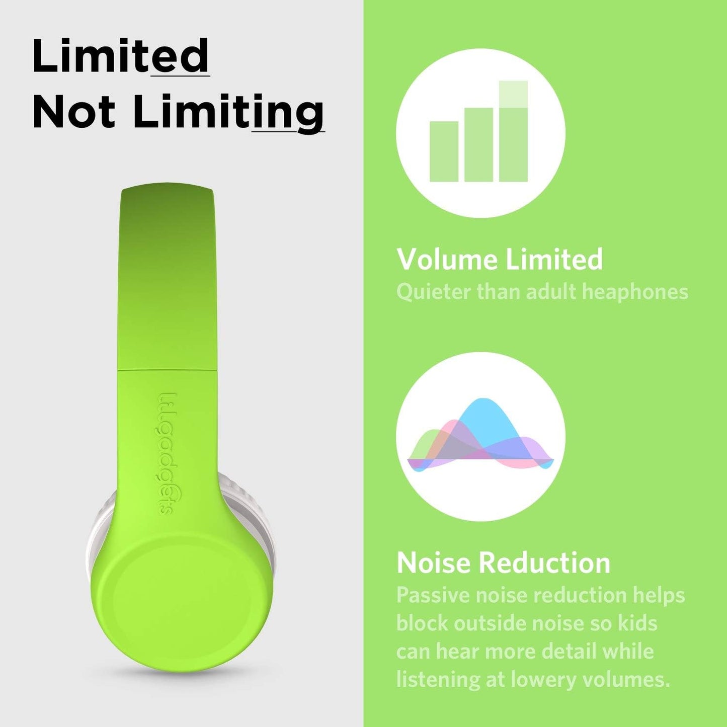 LilGadgets Connect+ Wired Kids Headphones for School with Mic, Volume Limited & Noise Reduction, On-Ear Headset with Cord, SharePort Technology for Multiple Kids & SoftTouch Padding, Green