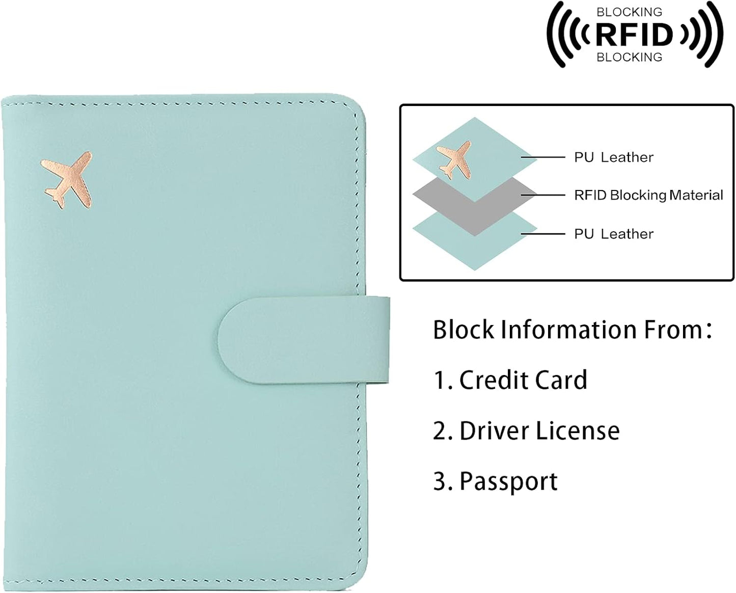 Melsbrinna Passport Holder,Passport Holder Card Slots,Cute Passport cover for Women/Men,Waterproof Rfid Blocking Travel Wallet (Pink Aqua green)