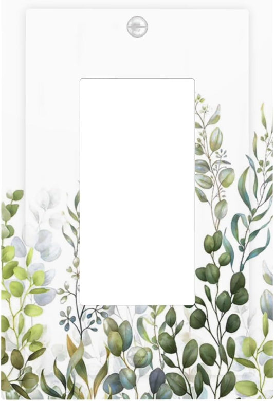 Green Eucalyptus Leaf Plant Herbs Springnature Decorative Outlet Covers 1 Gang Single Rocker Light Switch Cover Plate Wall Plates GFCI Faceplate for Bed Room Living Room Decor