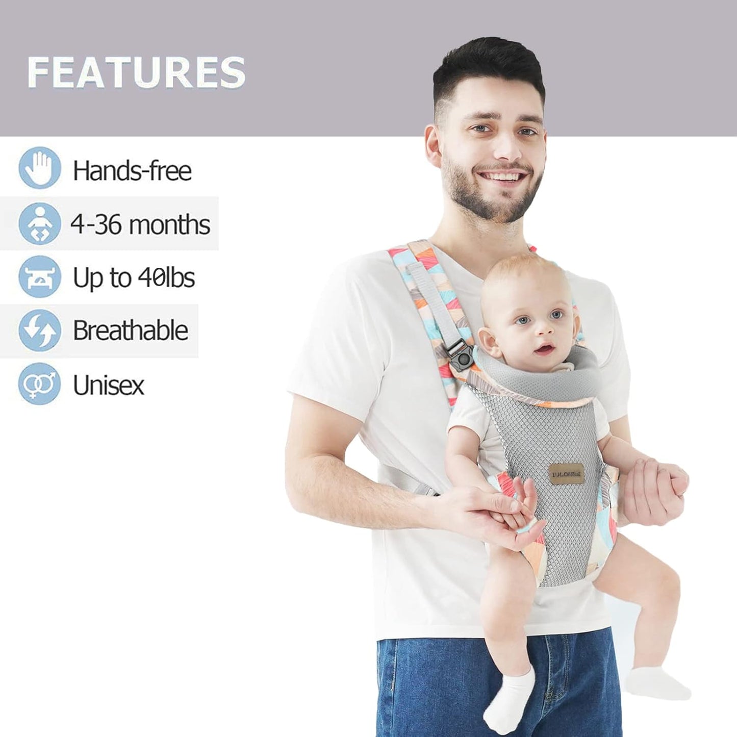 IULONEE Baby Carrier, Embrace Cozy 4-in-1 Infant Carrier Ergonomic Adjustable Holder Portable Convertible Front and Back Backpack Carry for Infants Toddlers Babies Girl and Boy 7-45 Pounds (Colorful)