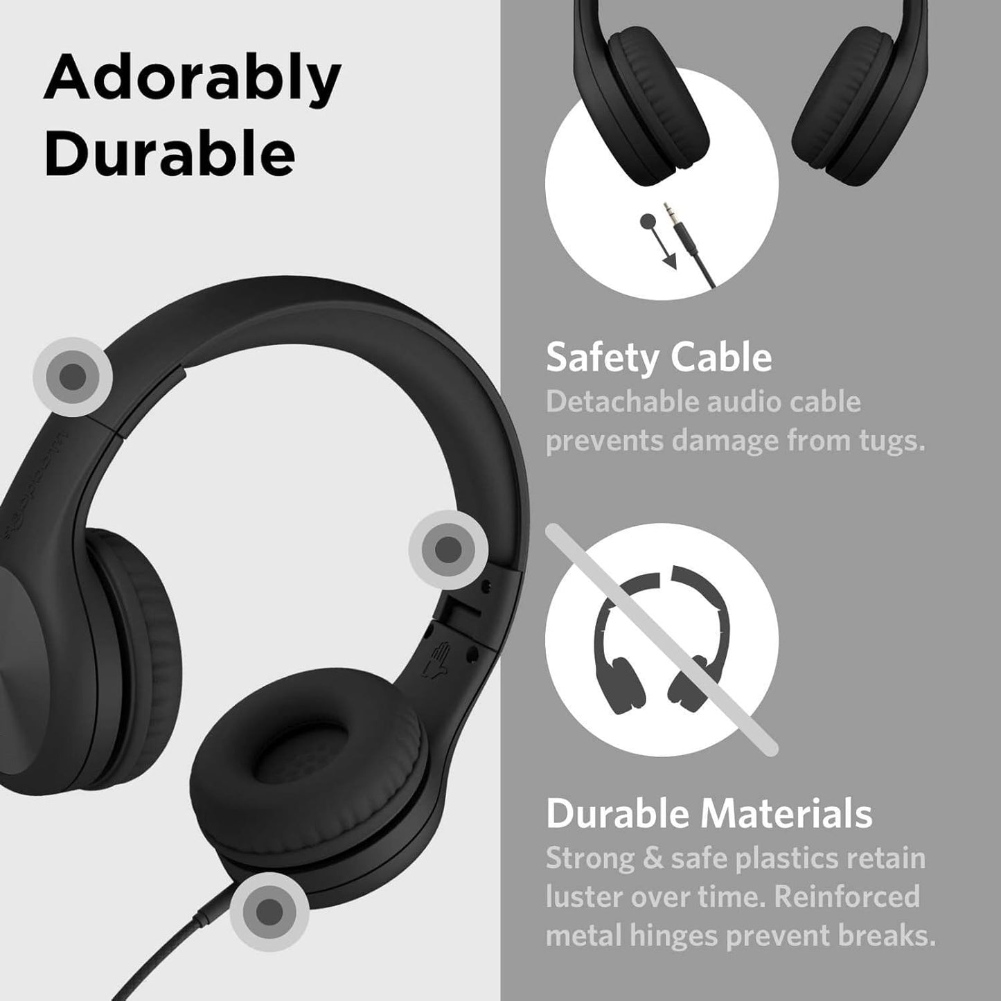 LilGadgets Connect+ Pro Wired Kids Headphones for School w/Microphone, Volume Limiting & Noise Reduction Over-Ear Headset w/Cord, SharePort Technology & SoftTouch Padding, Black Headphones for Kids