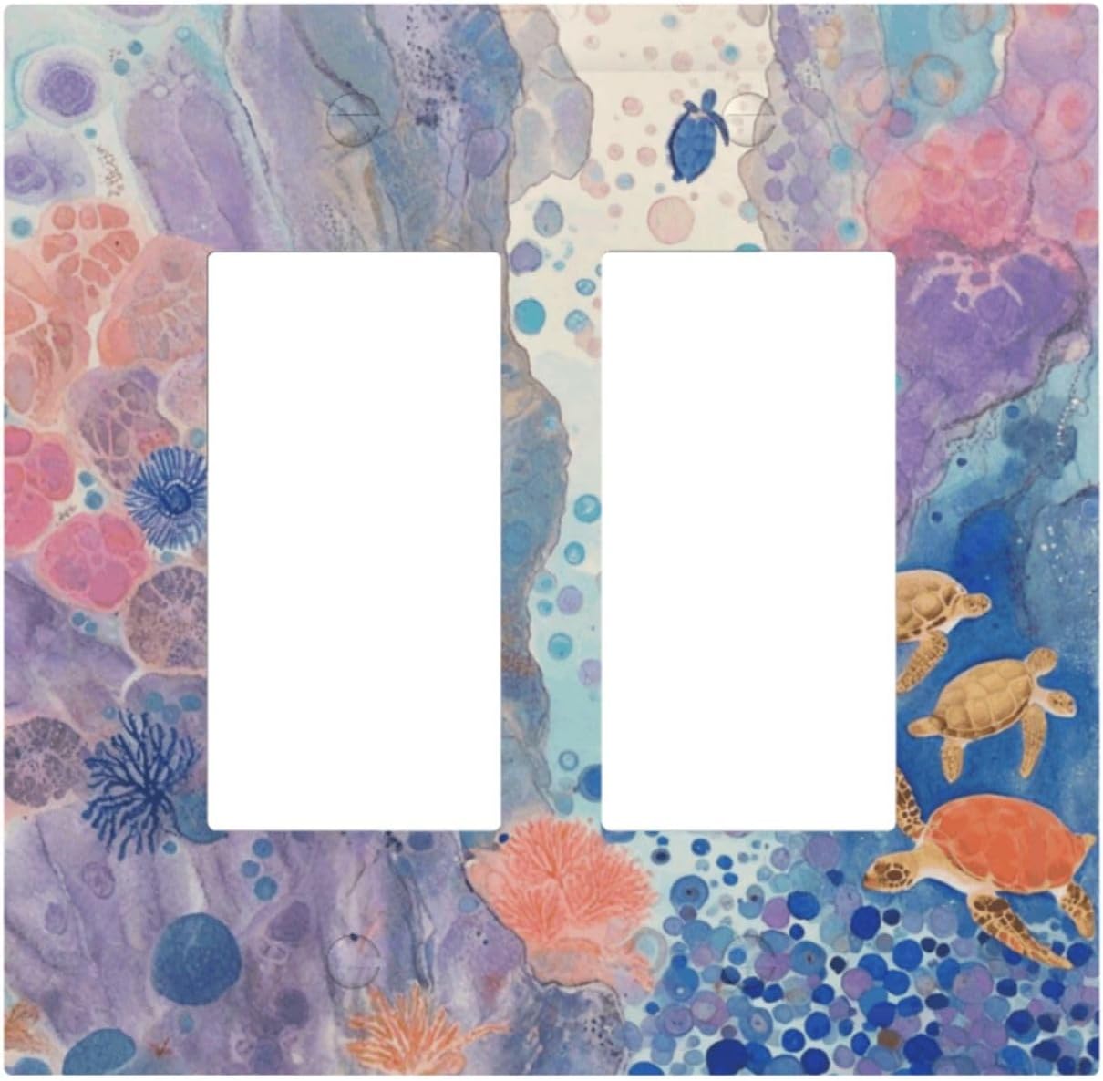 Turtle Coral Fish Watercolor Colorful Underwater World Decorative Outlet Covers 2 Gang Double GFCI Rocker Electrical Wall Panels Light Switch Cover Plate for Kids Room Home Decor