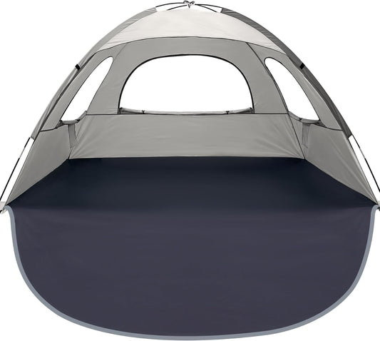 WhiteFang Beach Tent Anti-UV Portable Sun Shade Shelter for 3/4/6/8 Person, Extendable Floor with 3 Ventilating Mesh Windows Plus Carrying Bag, Stakes and Guy Lines