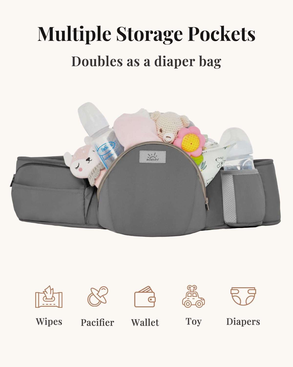 Baby Carrier Pro, MOMTORY Safety-Certified 6-in-1 Ultra Storage Baby Carrier Newborn to Toddler, Detachable Baby Holder Carrier with Hip Seat, Ergonomic Cozy Baby Front and Back Carrier for 7-50lbs