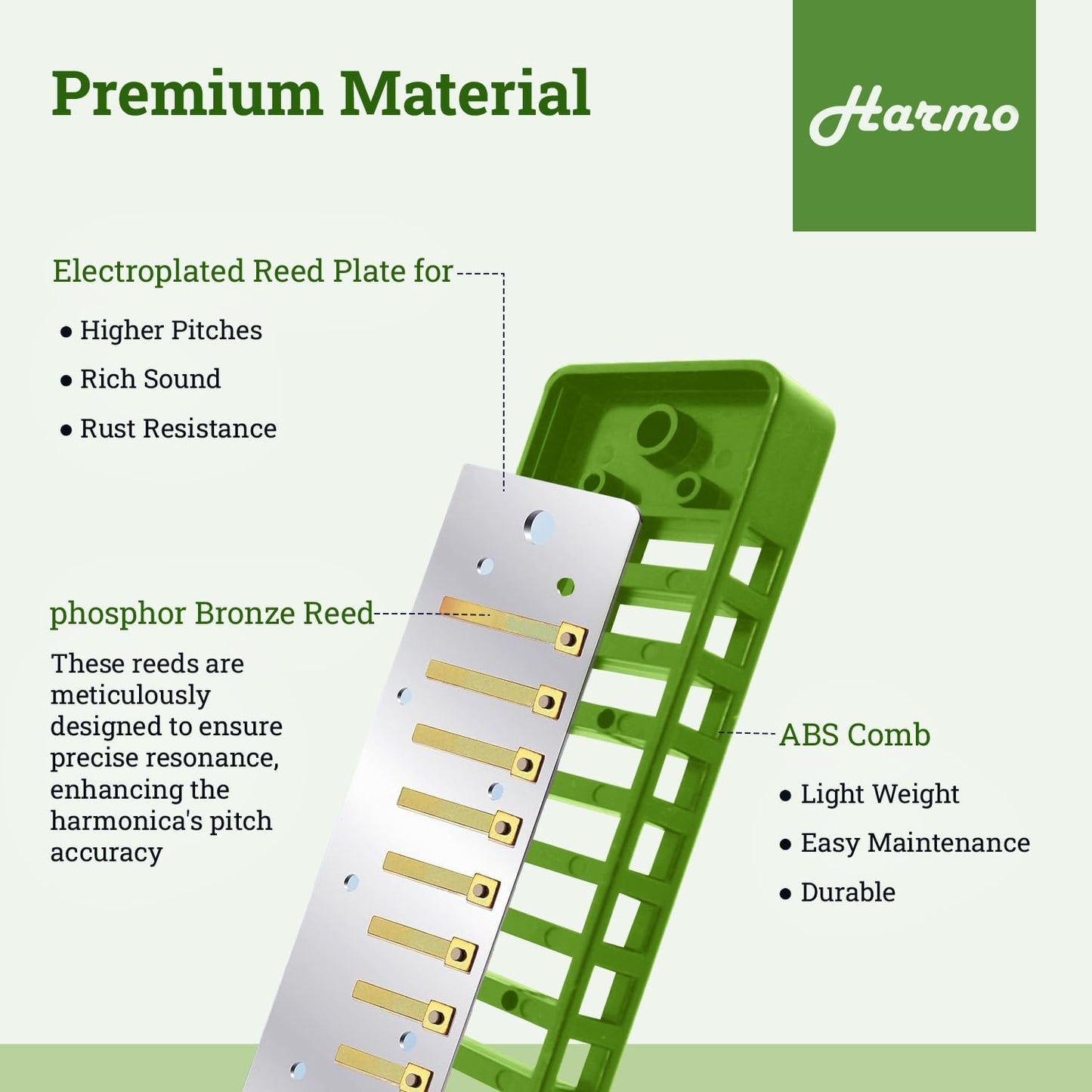 Harmo Polar Diatonic Melody Tuned Harmonica Key of C - Specially Tuned for Easy Melodies in Cross Harp, 2 Octaves Without Bends, Loud & Responsive with Smooth Edges - USA-Checked