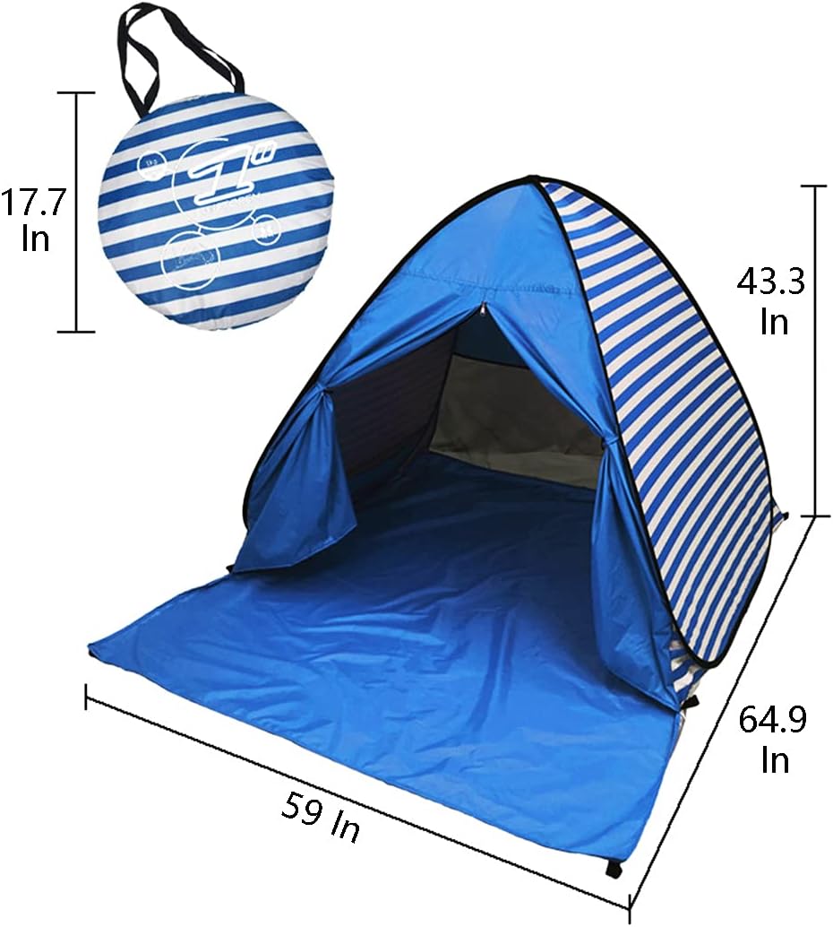 Pop Up Beach Tent Shade Sun Shelter UPF 50+ Canopy Cabana 2-3 Person for Adults Baby Kids Outdoor Activities Camping Fishing Hiking Picnic Touring(Dark Blue Stripes)