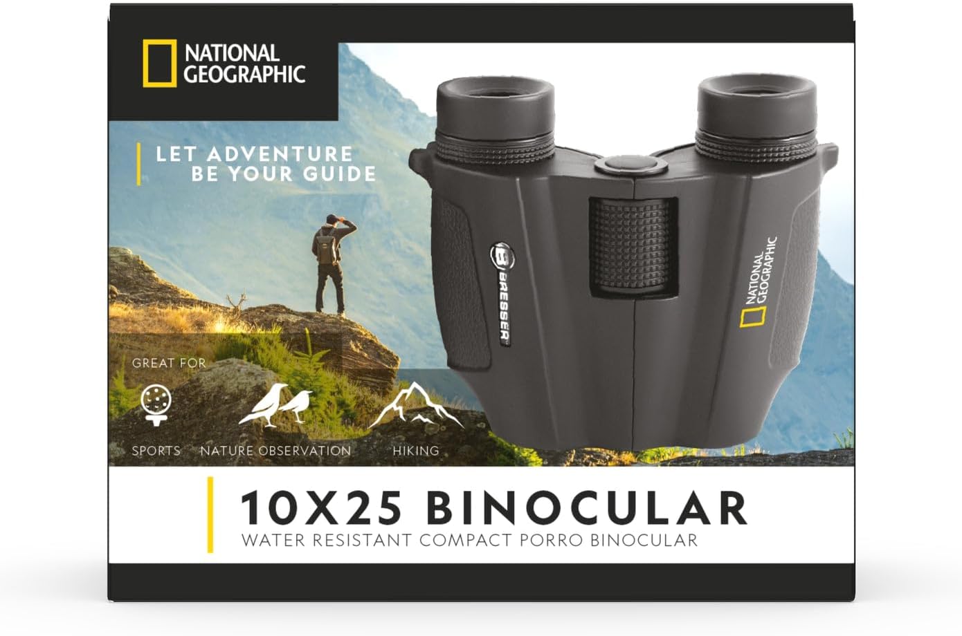 National Geographic 10x25 Compact Binoculars for Adults Kids for Birdwatching Sports Travel Outdoors Sightseeing