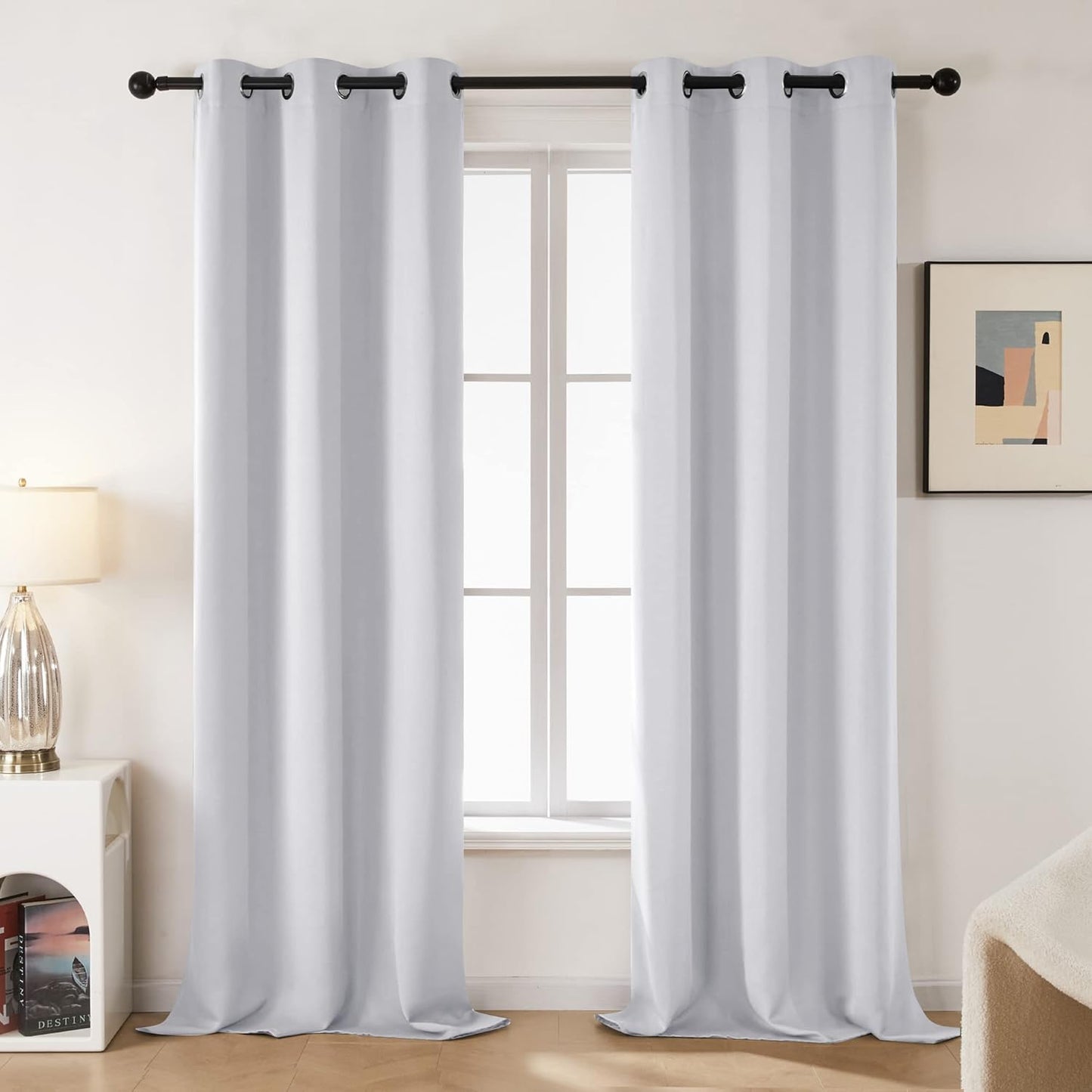 Deconovo Blackout Curtains, Room Darkening Thermal Insulated Window Drapes, Noise Reducing, Grommet Top, 2 Panels 42W x 120L Inch Machine Washable for Bedroom Living Room Nursery Star White