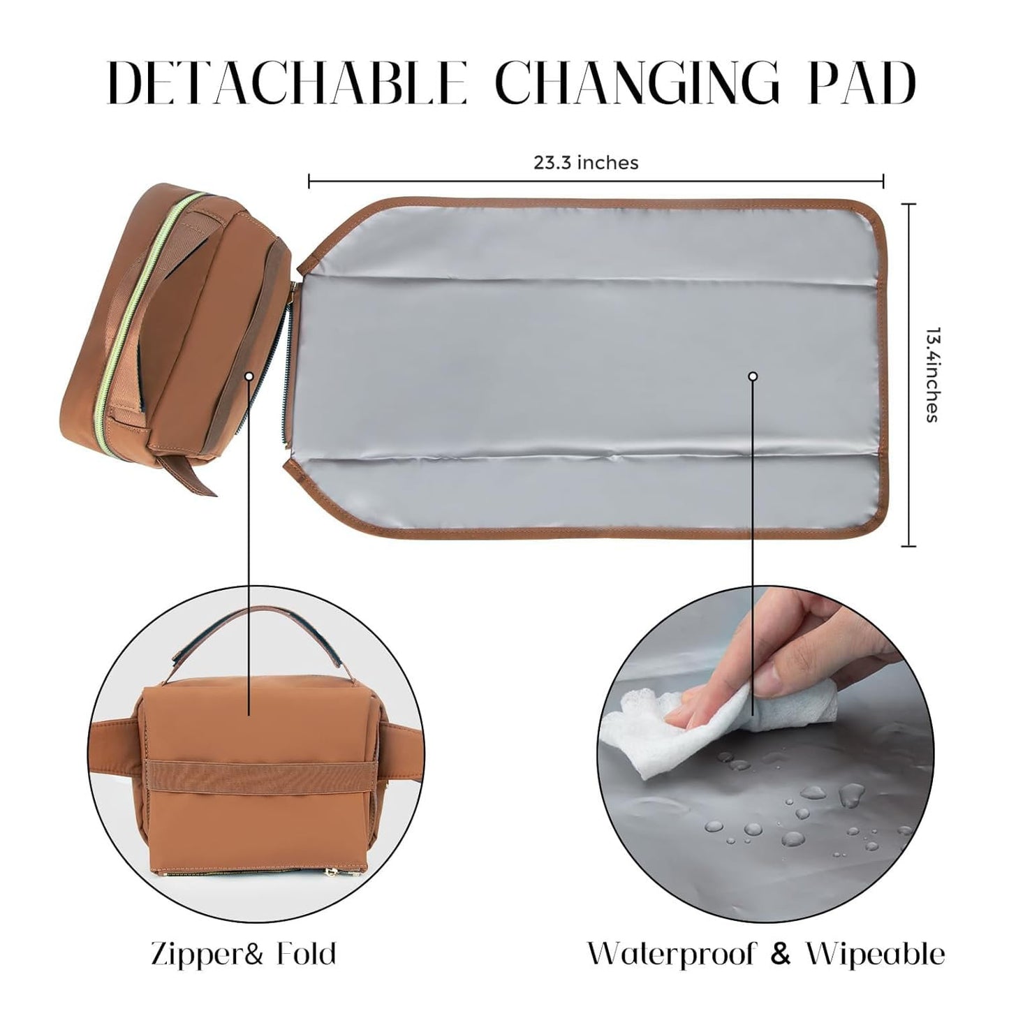 printe Small Diaper Bag with Portable Changing Pad, Crossbody Women Waist Bag with Wipes Pocket for Travel, Stroller Diaper Funny Pack, Brown