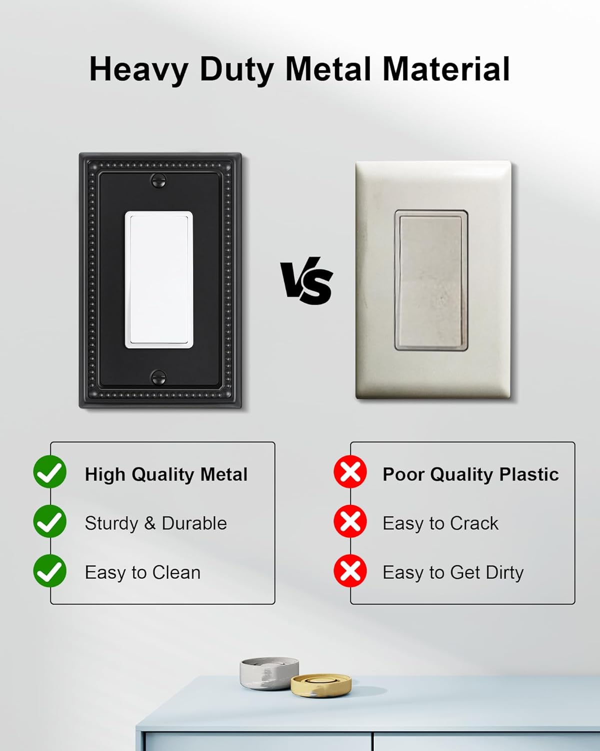 6-Pack Decorator Outlet Cover Plate, Pearls Decorative Switch Plates and Outlet Covers, Black Metal Wall Plates for Electrical Outlets, Receptacle, GFCI Outlet, Dimmer Switch