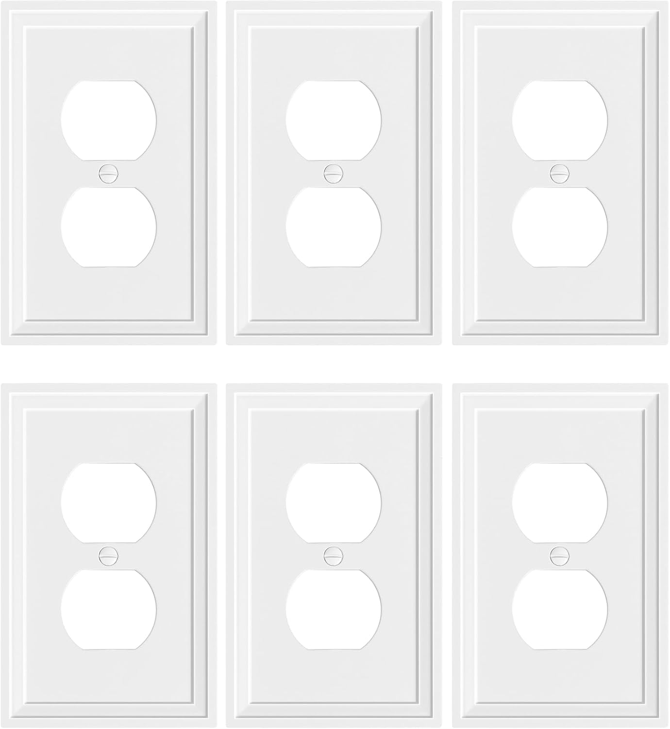 6-Pack Duplex Outlet Cover, Natural Bamboo Fiber Switch Plates and Outlet Covers, White Decorative Wall Plates for Electrical Outlets, 1 Gang Receptacle Cover, Corrosion Resistant