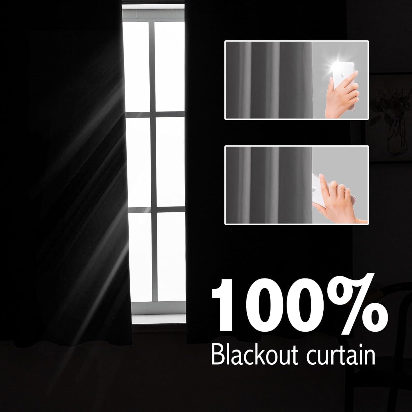 Anytime 100% Blackout Curtain Set, Thermal Insulated & Energy Efficiency Window Draperies for Guest Room, Full Shading Panels for Shift Worker and Light Sleepers（Grey, 2 Panels, 37W x 63L）