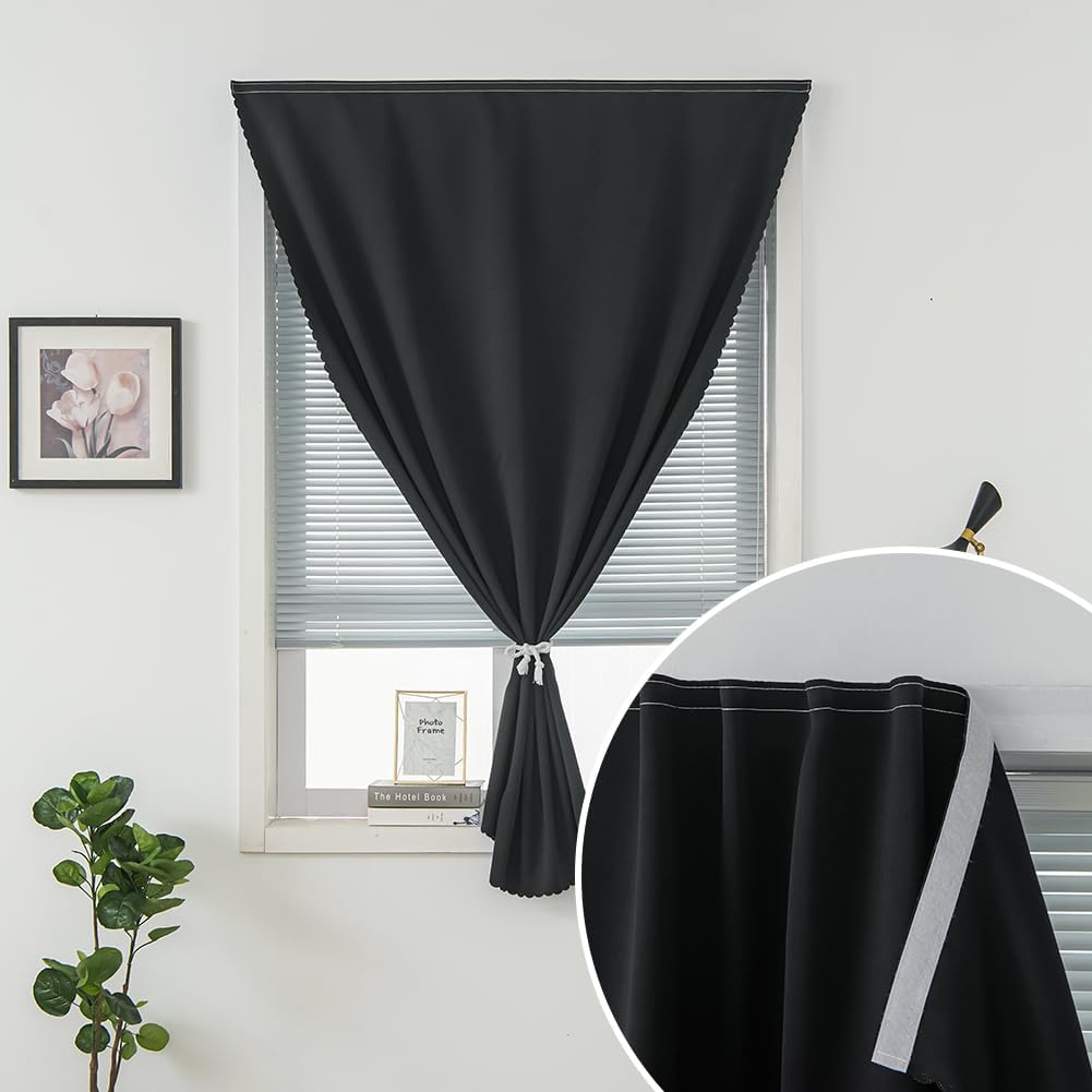 Adhesive Blackout Curtains- Self Stick Shades Window Blinds Curtains No Rod Needed Easy to Hang Curtains, Use for Bedroom, Living Room, Dining Room, Kitchen, Home Office, 47"W X 79"L, Black, 1 Panel