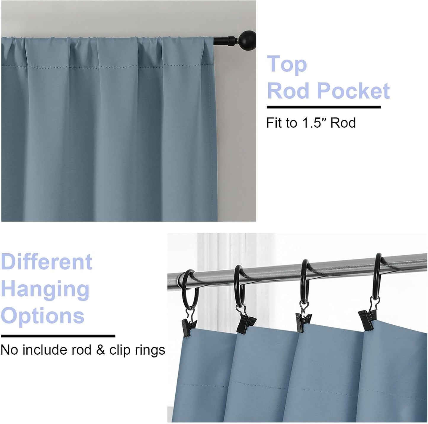 Simplebrand Blackout Extra 10ft Curtains for Patio 120 Inches Long 2 Panels Set, Solid Thermal Insulated Energy Saving Rod Pocket Window Treatment Curtains Blackout Drapes, 50" Wx120 L, Stone Blue