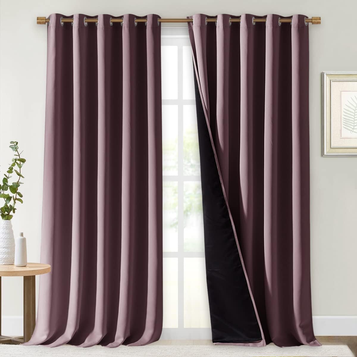 NICETOWN Full Shading Curtains for Windows, Super Heavy-Duty Black Lined Blackout Curtains for Bedroom, Privacy Assured Window Treatment (Dry Rose, Pack of 2, 70 inches W x 95 inches L)