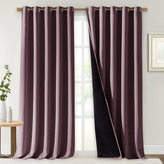 NICETOWN Full Shading Curtains for Windows, Super Heavy-Duty Black Lined Blackout Curtains for Bedroom, Privacy Assured Window Treatment (Dry Rose, Pack of 2, 70 inches W x 95 inches L)