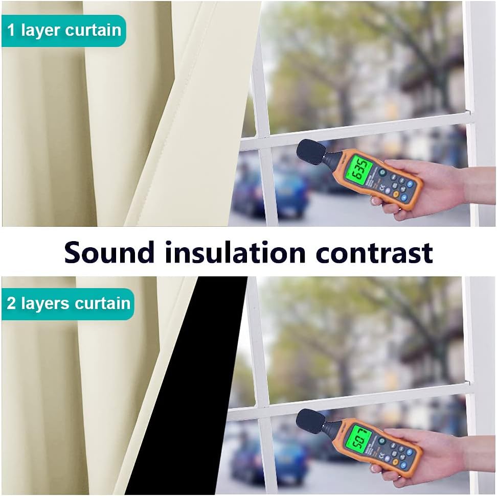 NICETOWN Living Room Completely Shaded Draperies, Privacy Protection & Noise Reducing Ring Top Drapes, Black Lined Insulated Window Treatment Curtain Panels (Beige, 2 Pieces, W62 x L95)