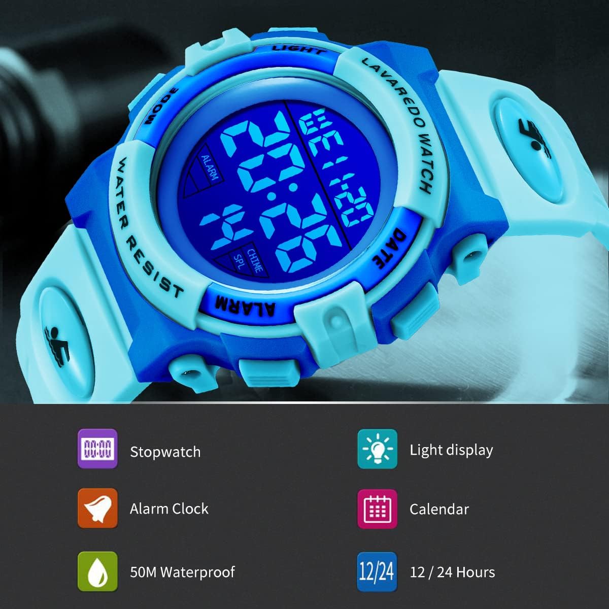 Kids Watch,Boys Watch for 3-15 Year Old Boys,Digital Sport Outdoor Multifunctional Chronograph LED 50 M Waterproof Alarm Calendar Analog Watch for Children with Silicone Band,Kids Gift