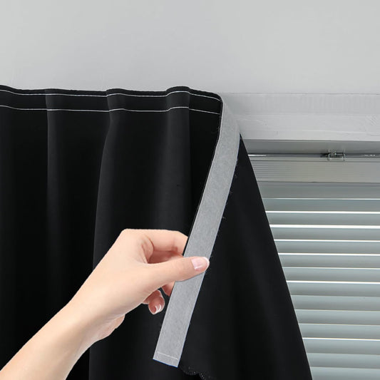 Adhesive Blackout Curtains- Self Stick Shades Window Blinds Curtains No Rod Needed Easy to Hang Curtains, Use for Bedroom, Living Room, Dining Room, Kitchen, Home Office, 47"W X 59"L, Black, 1 Panel