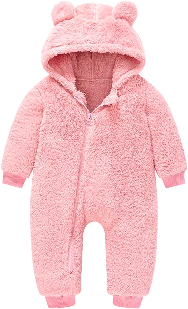 Baby Fleece Jumpsuits Infant Bear Ear Snowsuit Newborn Hooded Romper Warm Coat
