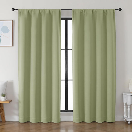 Simplebrand Ava Sage Green Blackout Curtains for Bedroom 84 Inch Length 2 Panels Set, Solid Thermal Insulated Privacy Living Room Window Treatment Curtains Blackout Drapes, W50 x L84 Inch, Sage Green