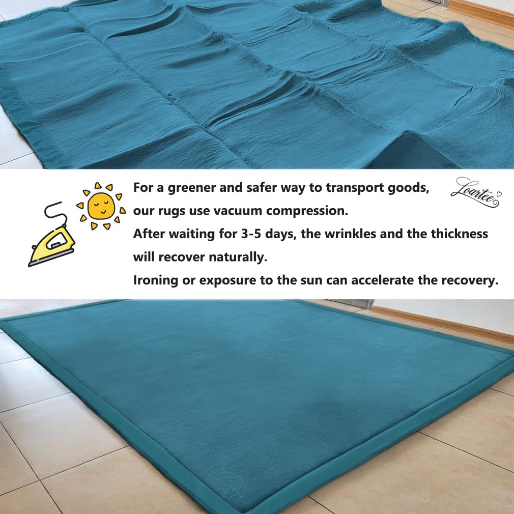 Loartee Coral Velvet Crawling Rug (5.0'x 6'8", Blue) for Toddler Children Play Area Rug Yoga Mat Exercise Pad Carpet