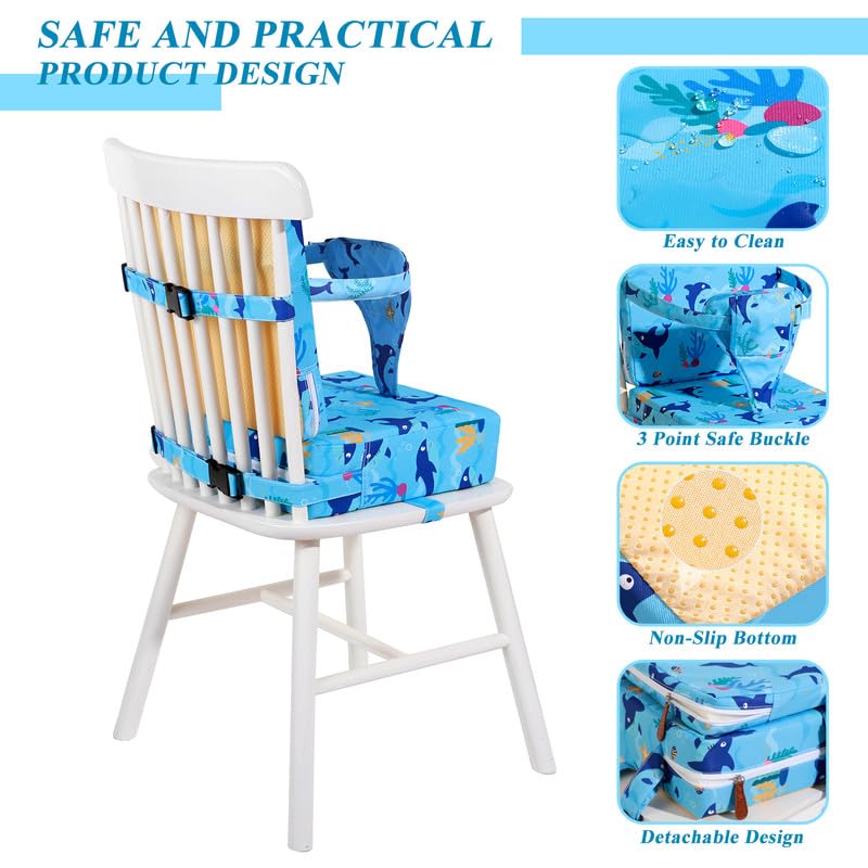 Toddler Booster Seat for Dining Table, Dinosaur Booster Seat for Table with Backrest and Adjustable Seat Belts Non-Slip Bottom Portable Booster Seat Increasing Cushion for Kid Baby Eating Travel Home