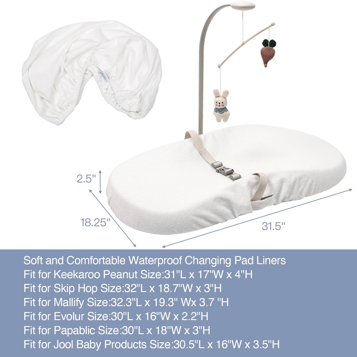 2-Pack Waterproof Changing Pad Covers-Soft Baby Nursery Diaper Changing Pad Sheets,Contour Changing Pads Liners,Change Pad Cover,Ultra-Soft & Breathable,Fits Skip Hop,Keekaroo Peanut,Machine Washable